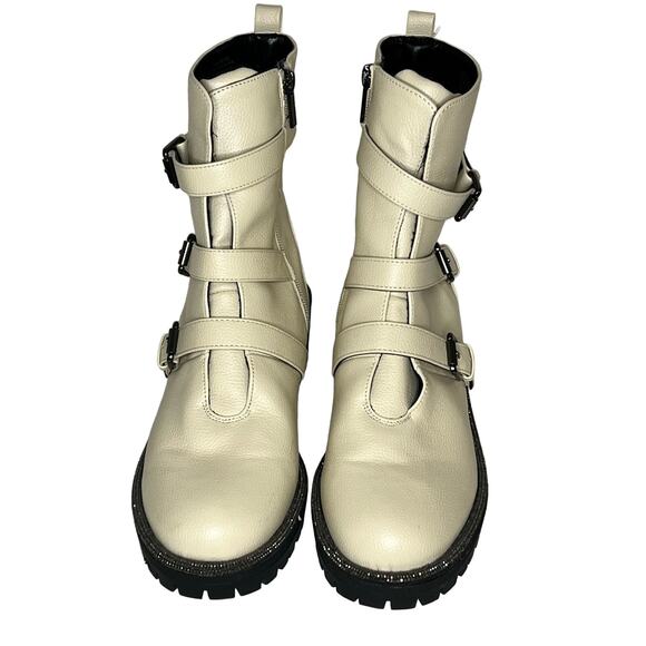 Kenneth Cole Reaction Women's Boots Size 9 Ivory Tate Biker Jewel Faux Leather - Picture 3 of 13